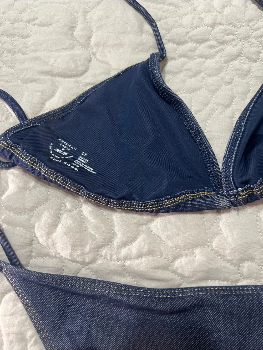 American Eagle Outfitters Dark denim Blue Triangle String Bikini Matching Set